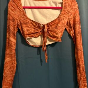 Women's Orange Tie-Front Top